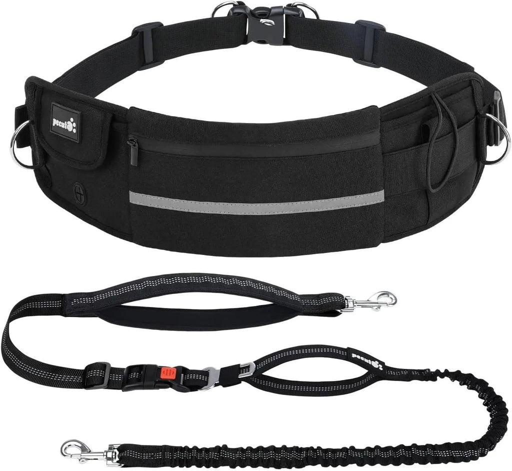 Hands Free Dog Leash Dual Bungee Adjustable Waist Belt Running Walking