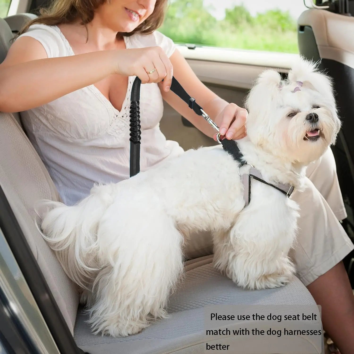 Adjustable Heavy-Duty Dog Car Seat Belt – Striped Nylon Safety Leash for Large Dogs